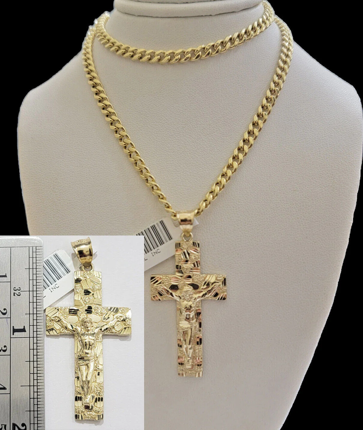 Real 10kt Gold Nugget Charm pendant &Miami Cuban Link chain Necklace 5mm 26" SET - Image 5
