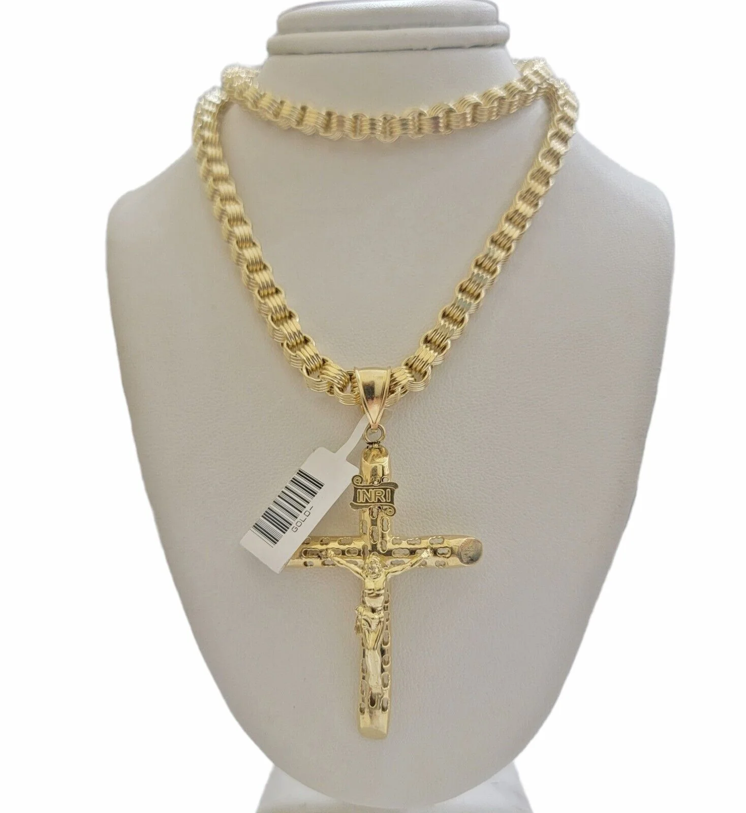 Real 10kt Yellow Gold Chain Pendant Byzantine Necklace 20"-28" & Cross Charm SET - Image 3