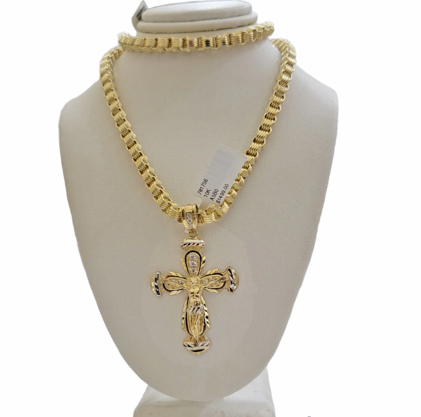 Real 10kt Yellow Gold Chain Pendant Set Byzantine Necklace 20"-28" & Cross Charm - Image 2