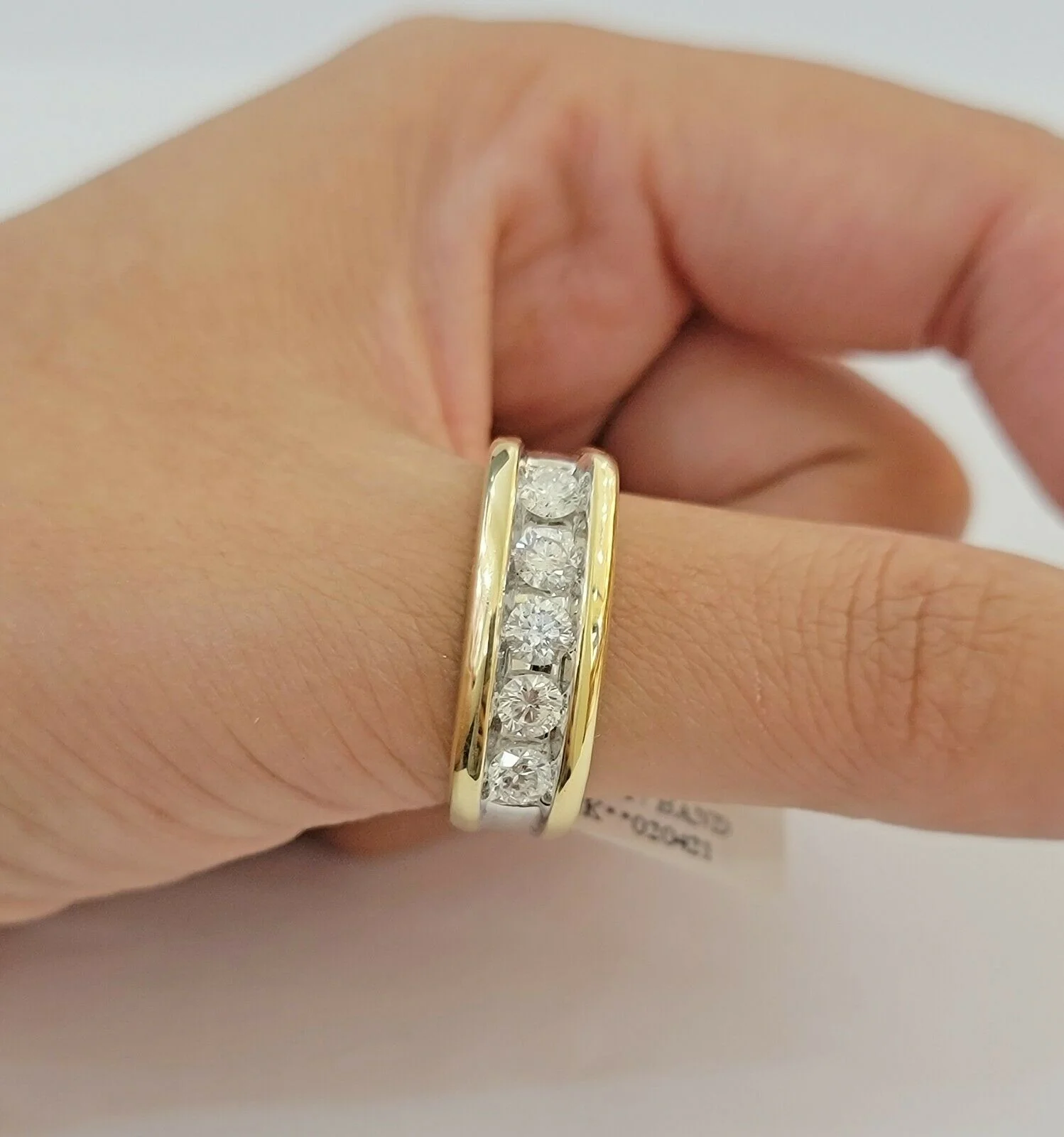 Real 14k 1CT Diamond Ring Men's Band channel-set round diamond Two-Tone Gold - Image 6