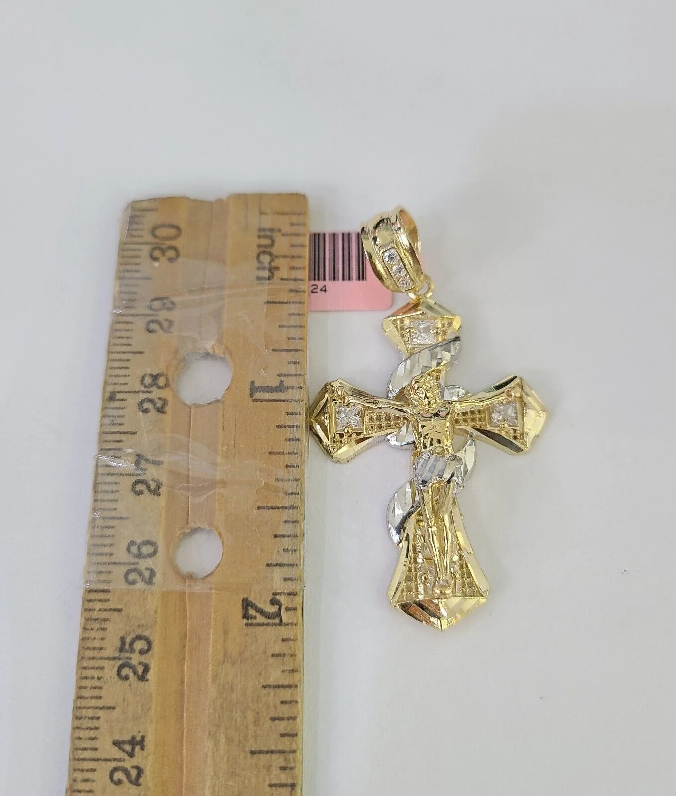 Real 14k Chain Cross Charm Set Miami Cuban Link 4mm Necklace Pendant Yellow Gold - Image 2