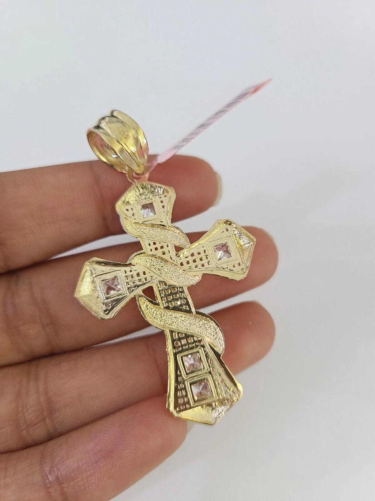 Real 14k Chain Cross Charm Set Miami Cuban Link 4mm Necklace Pendant Yellow Gold - Image 7