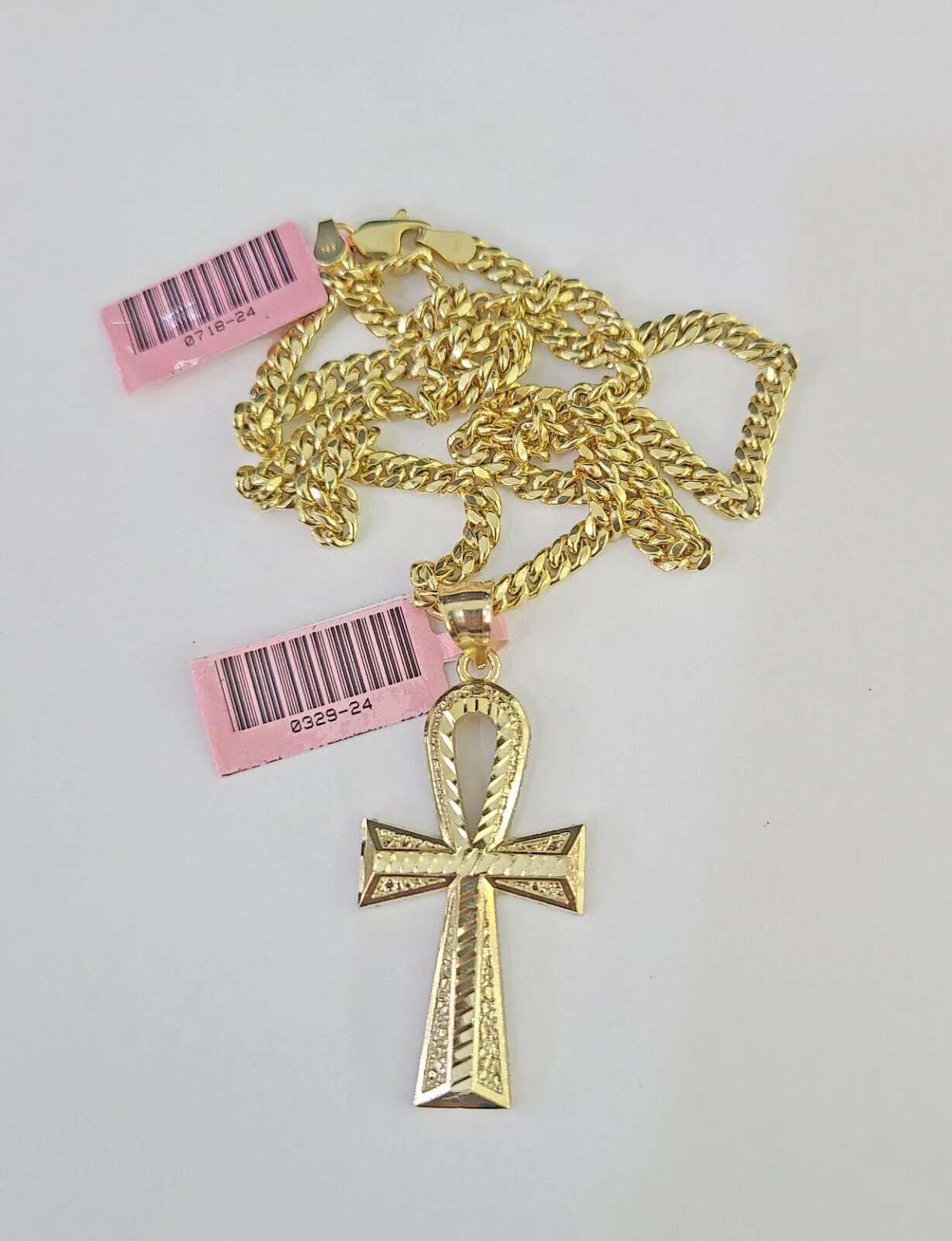 Real 14k Chain Cross Charm Set Miami Cuban Link 4mm Necklace Pendant Yellow Gold - Image 4