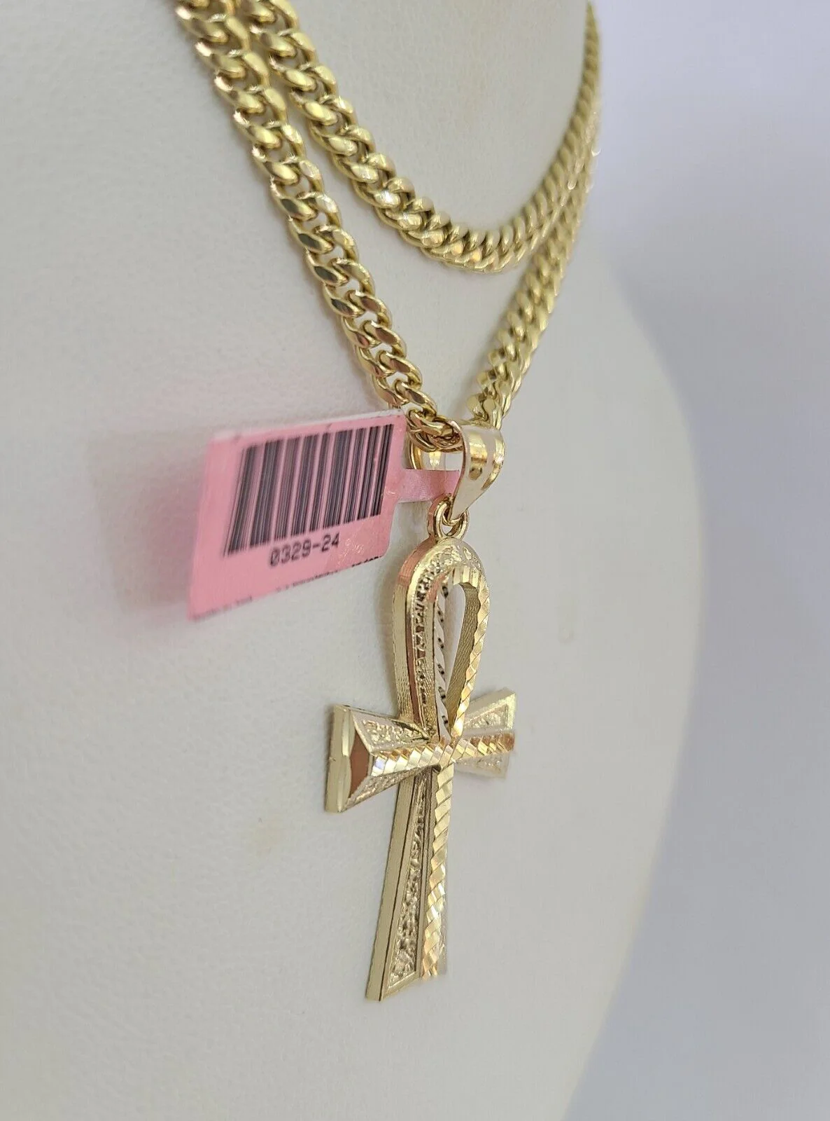 Real 14k Chain Cross Charm Set Miami Cuban Link 4mm Necklace Pendant Yellow Gold - Image 6