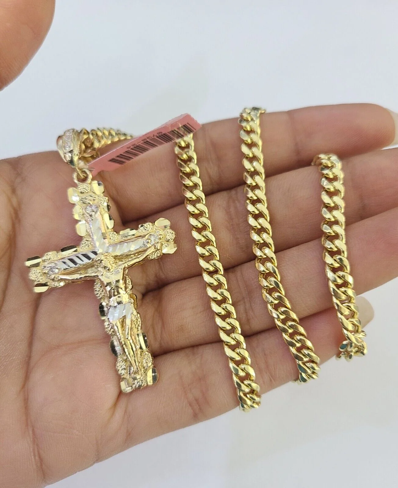 Real 14k Chain Cross Charm Set Miami Cuban Link 5mm 18"-30" Necklace Pendant - Image 3