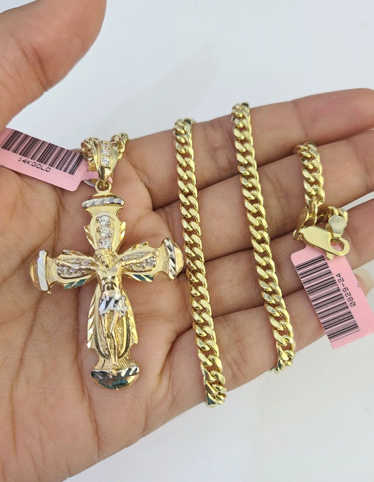 Real 14k Chain Cross Charm Set Miami Cuban Link 5mm 18"-30" Necklace Pendant - Image 3