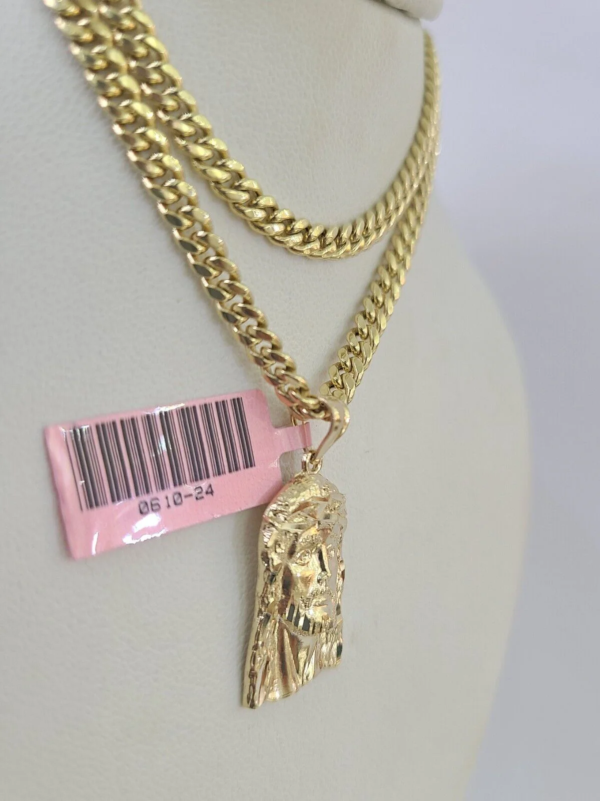 Real 14k Chain Jesus Head Charm Set Miami Cuban Link 4mm Necklace Pendant - Image 5