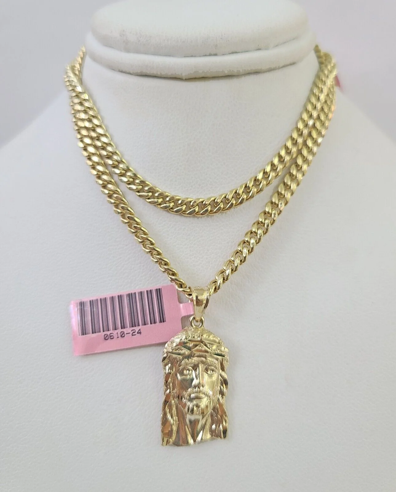 Real 14k Chain Jesus Head Charm Set Miami Cuban Link 4mm Necklace Pendant - Image 6