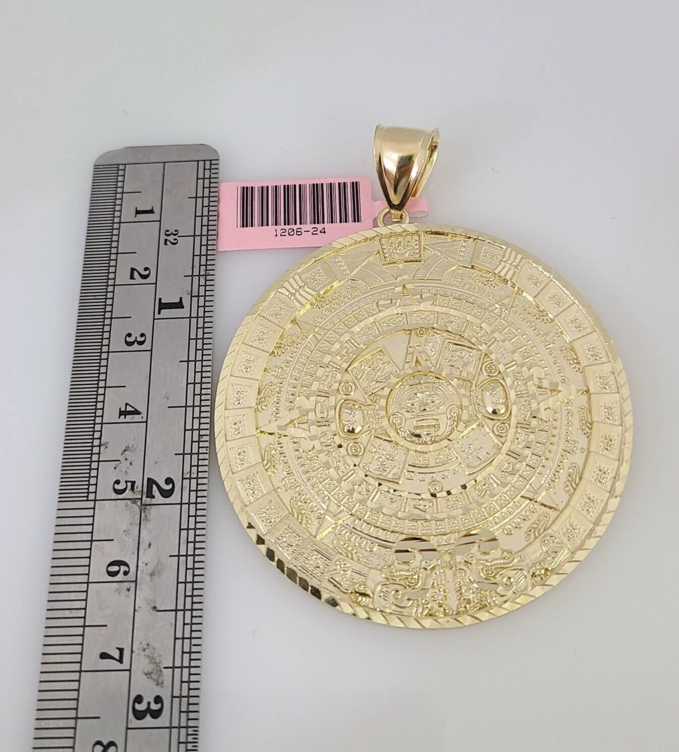 Real 14k Circular Mayan Calendar Pendant Charm 14kt Yellow Gold - Image 4