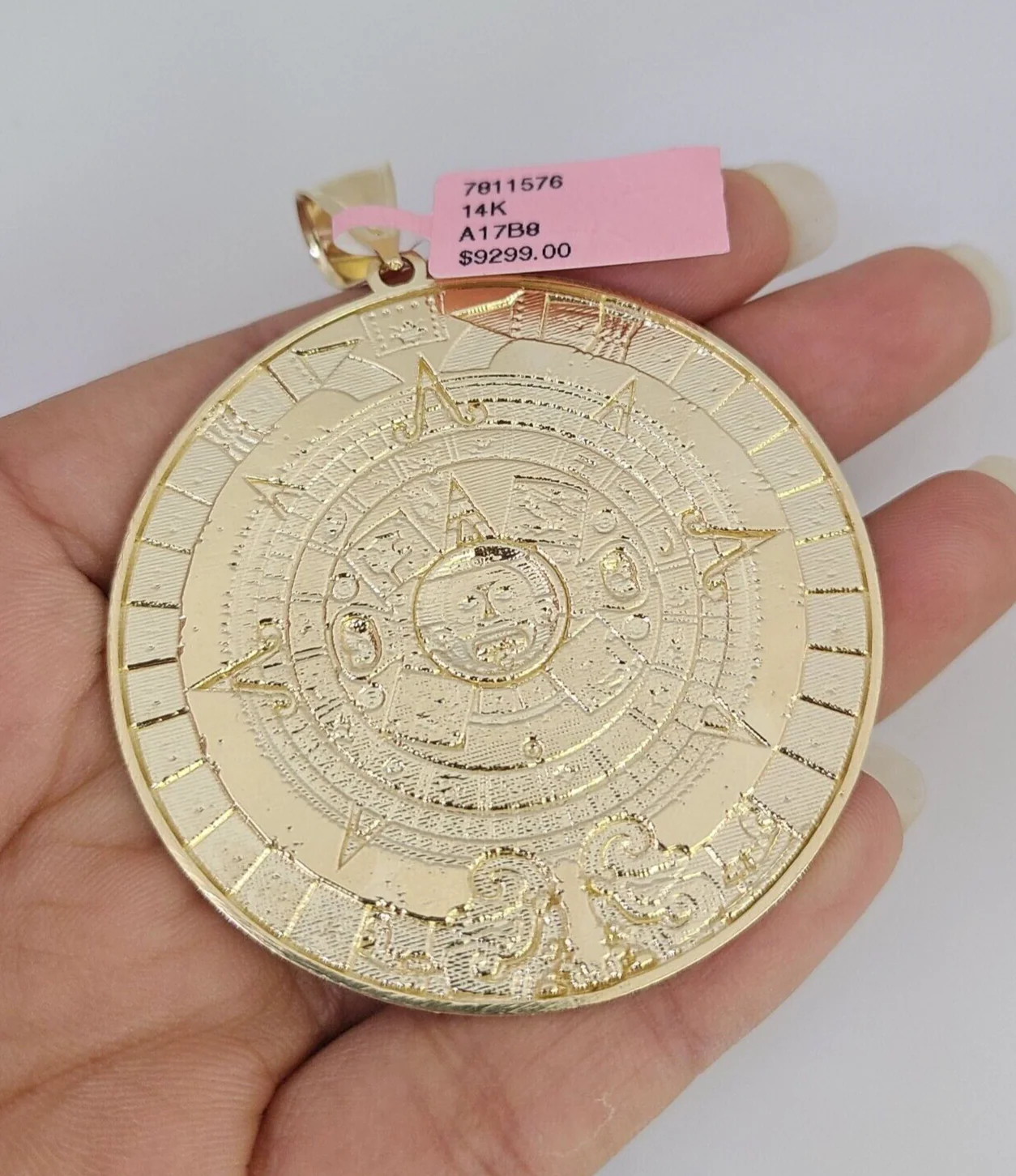 Real 14k Circular Mayan Calendar Pendant Charm 14kt Yellow Gold - Image 5