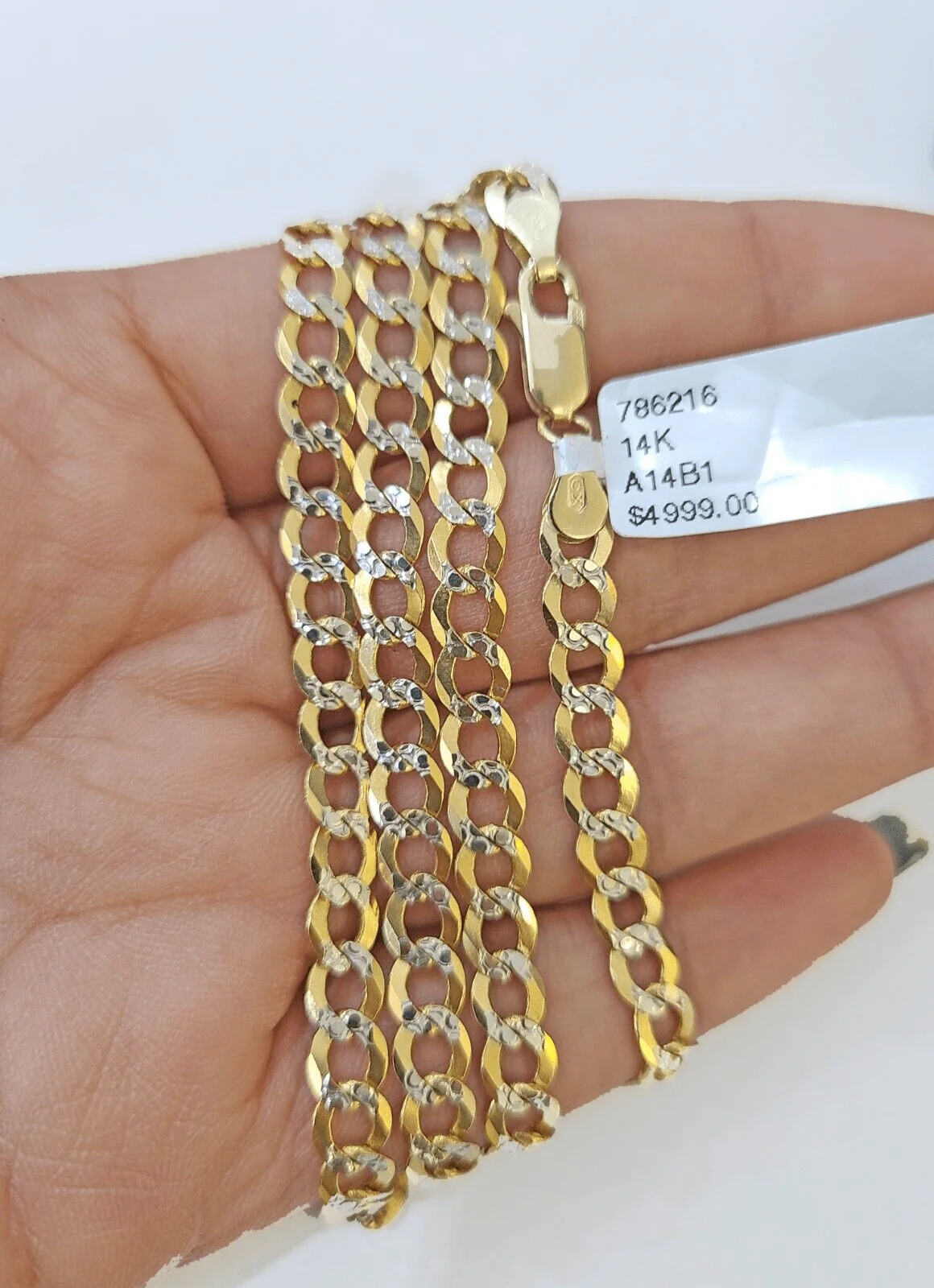 REAL 14k Cuban Curb Link necklace with Diamond Cuts 22 inches 6mm 14kt - Image 4