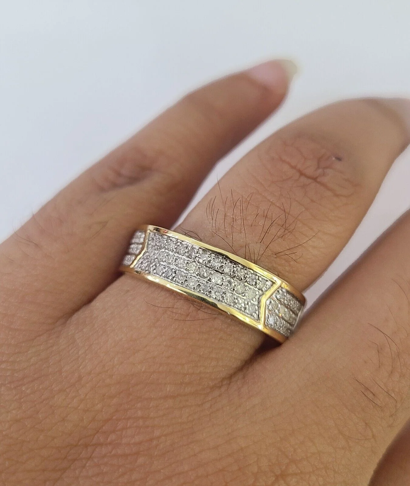Real 14k Diamond Mens Ring Band Yellow Gold Casual Genuine Natural Wedding - Image 4