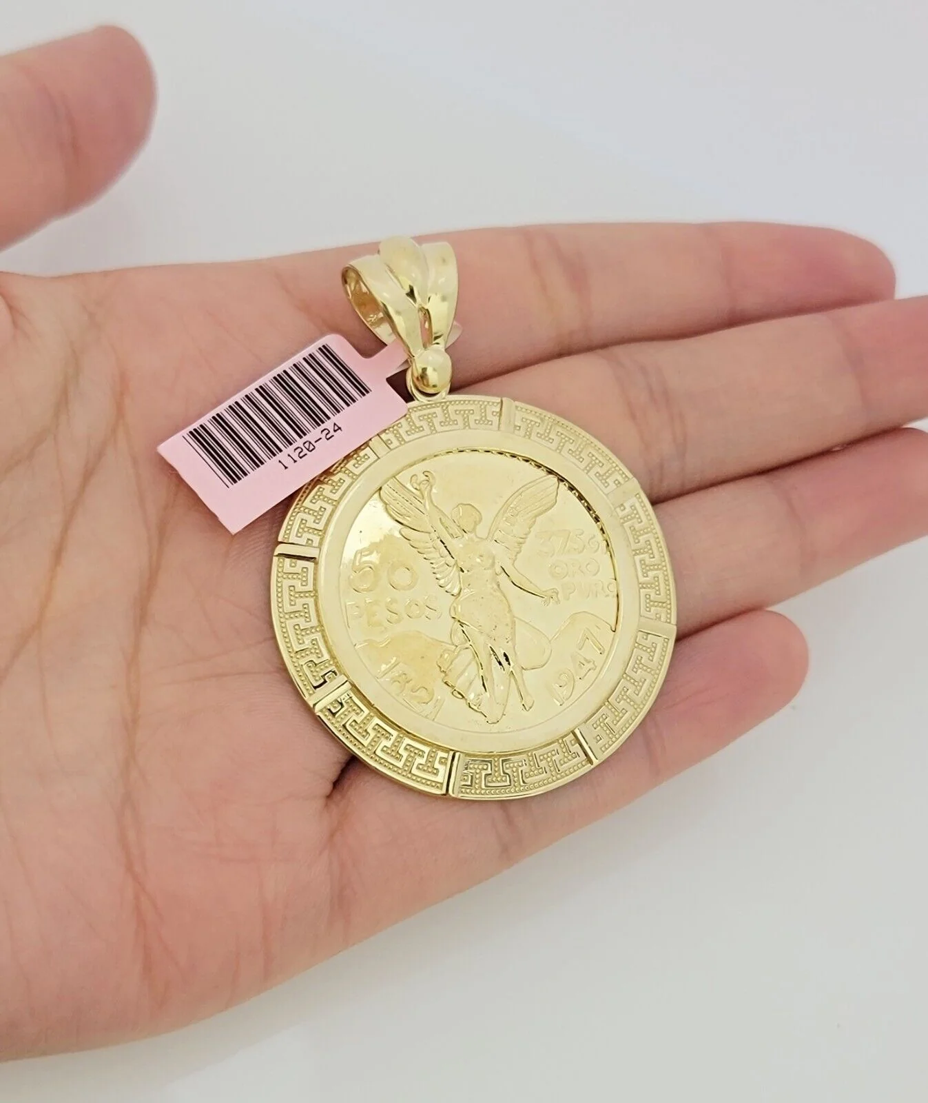 Real 14k Gold 1947 Mexican Centenario 50 Gold Pesos Copy Coin With Bezel Pendant - Image 2
