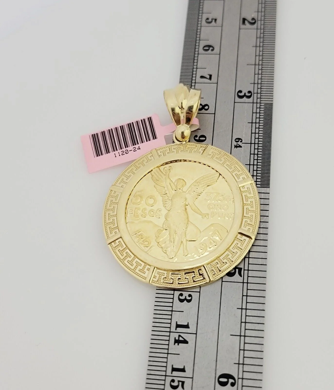 Real 14k Gold 1947 Mexican Centenario 50 Gold Pesos Copy Coin With Bezel Pendant - Image 3
