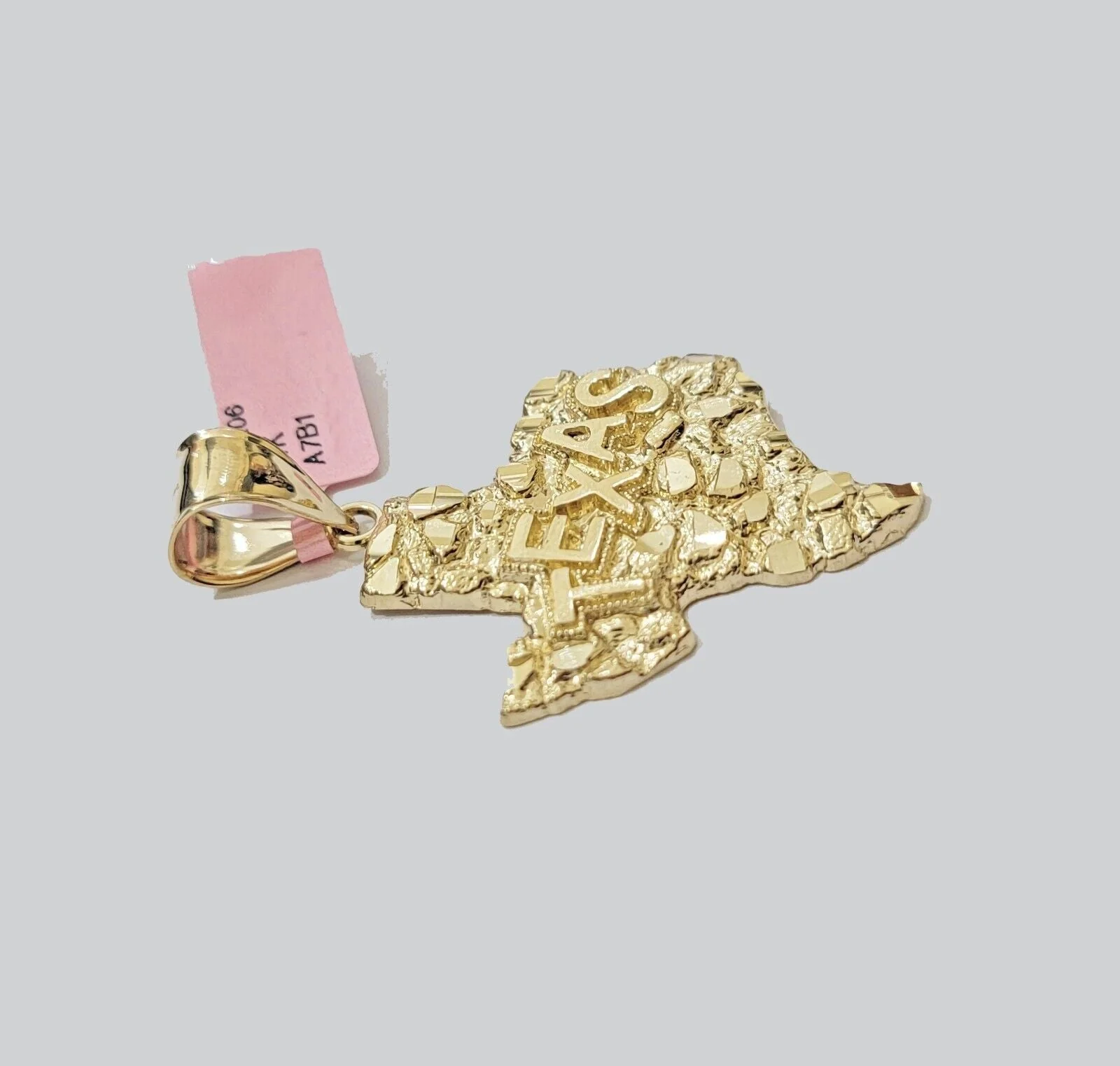 Real 14k Gold Charm Nugget Texas map pendant &14K Miami Cuban Chain Necklace Set - Image 5