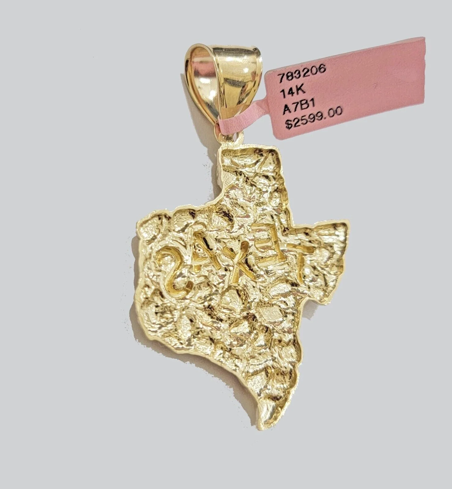 Real 14k Gold Charm Nugget Texas map pendant &14K Miami Cuban Chain Necklace Set - Image 6