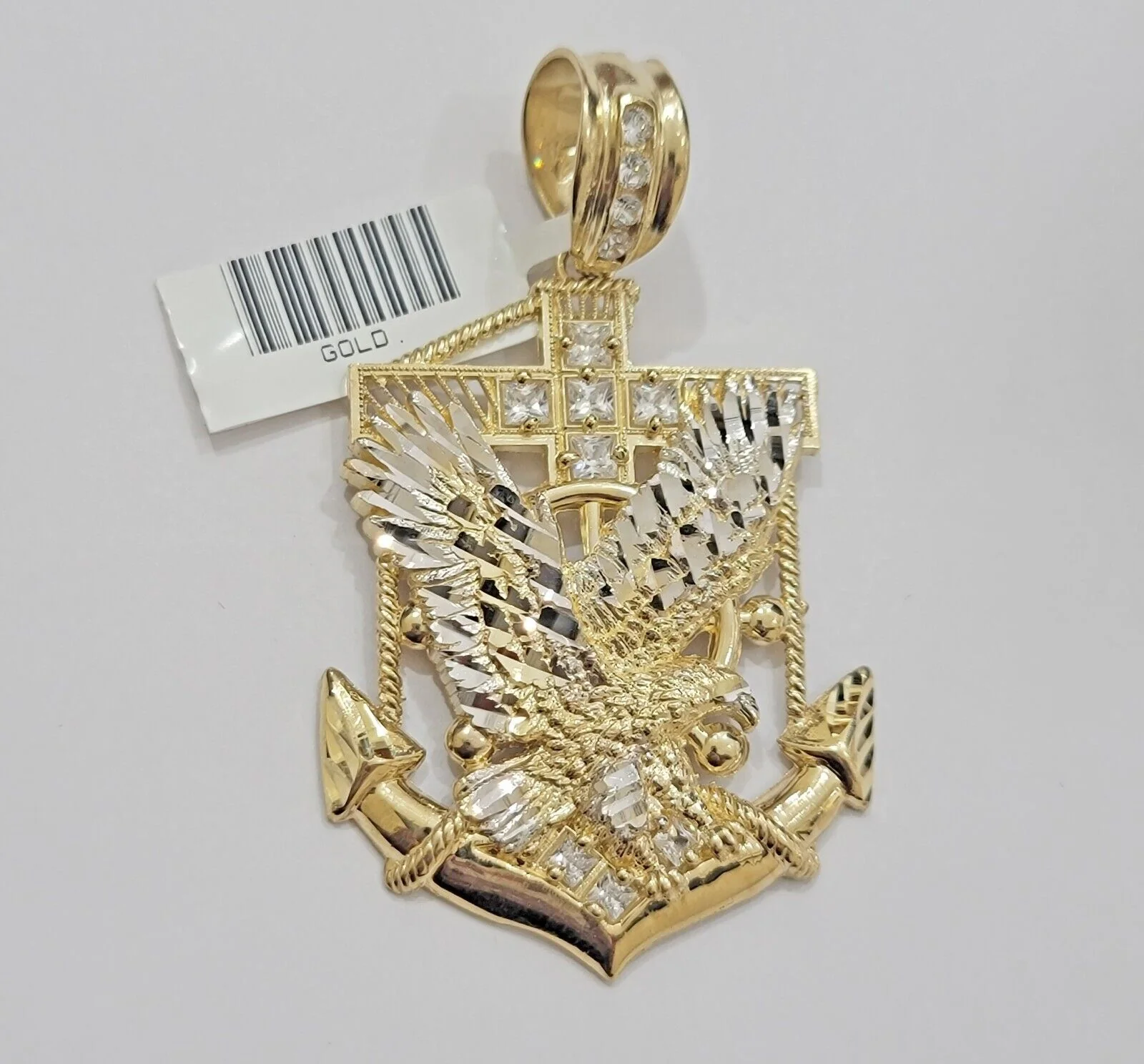 Real 14k Gold Charm Pendant Eagle Anchor 14 kt Yellow Gold For Men's Necklace - Image 3