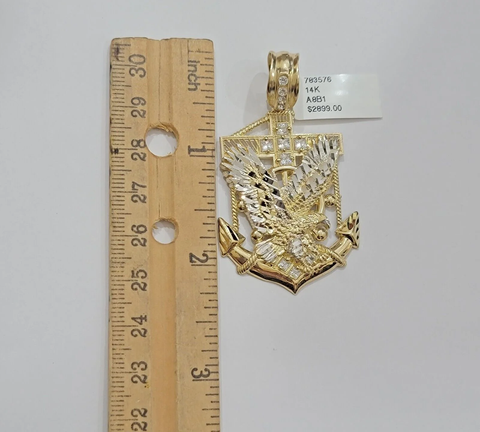 Real 14k Gold Charm Pendant Eagle Anchor 14 kt Yellow Gold For Men's Necklace - Image 5