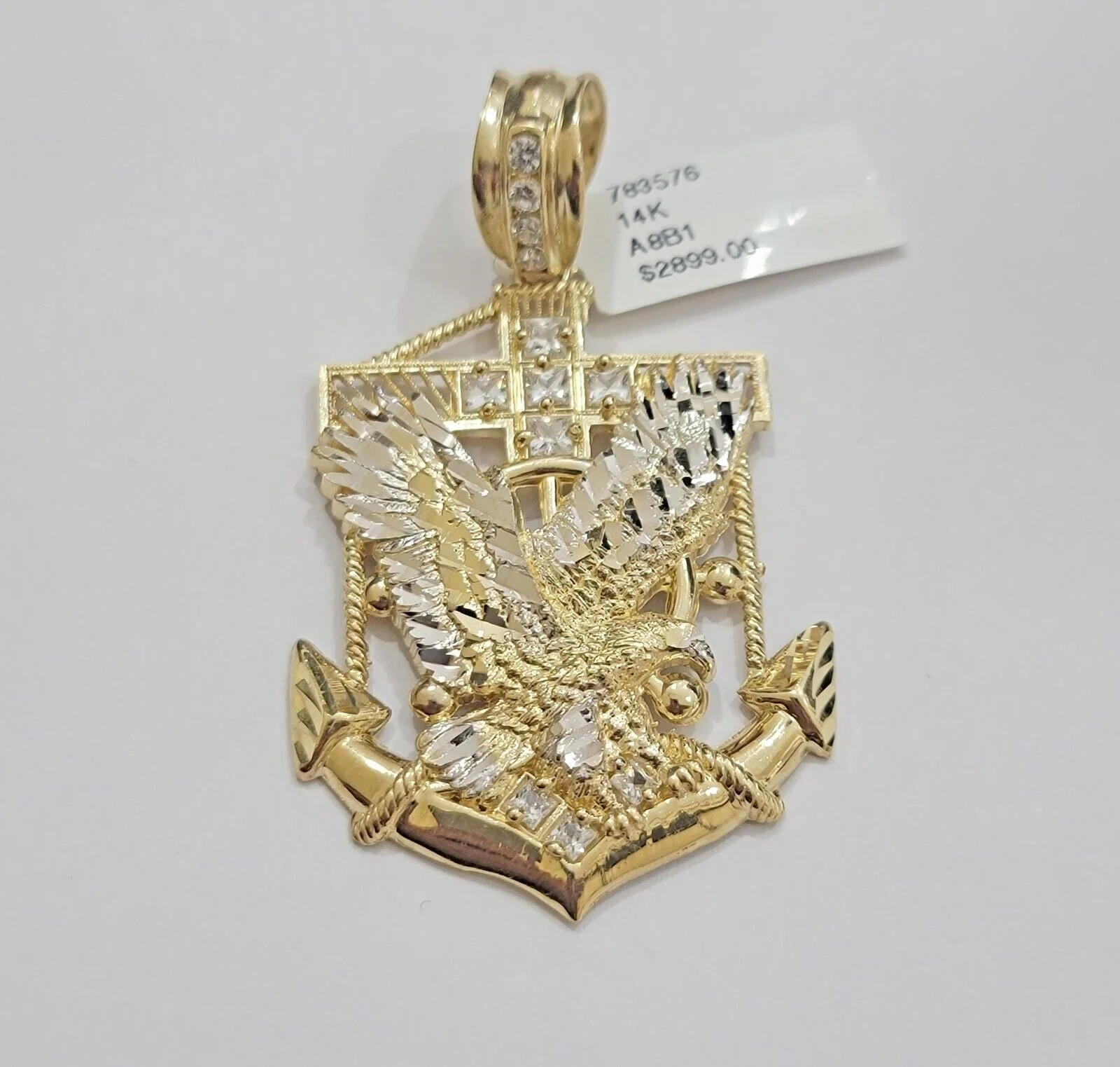 Real 14k Gold Charm Pendant Eagle Anchor 14 kt Yellow Gold For Men's Necklace - Image 6