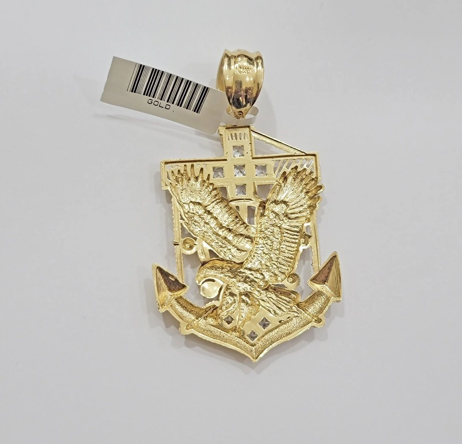 Real 14k Gold Charm Pendant Eagle Anchor 14 kt Yellow Gold For Men's Necklace - Image 7
