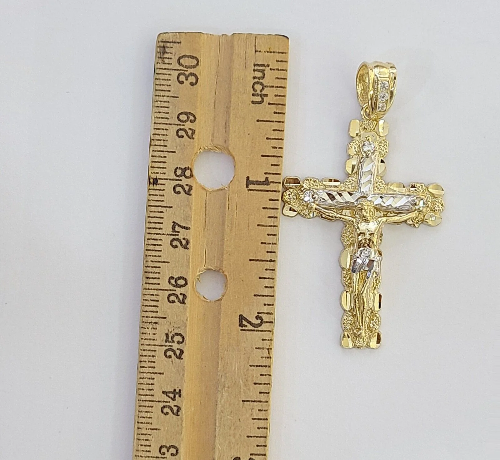 Real 14k Gold Jesus Cross Pendant Charm Crucifix 2" Inches 14kt Yellow Gold - Image 4