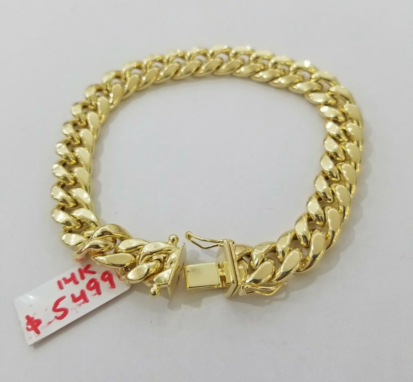 REAL 14k Gold Miami Cuban Bracelet 7" 9mm 14 kt Yellow Gold Strong Links LADIES - Image 4