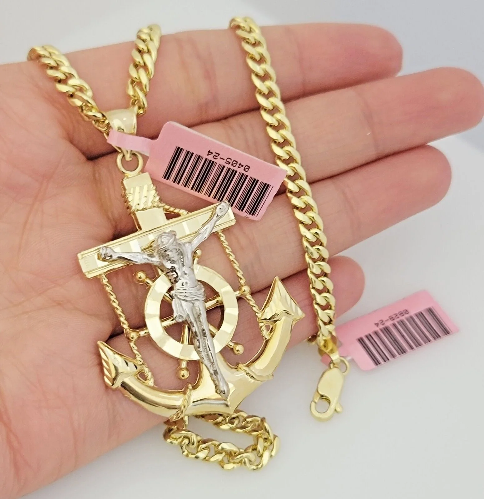 Real 14k Gold Necklace Anchor Charm Pendant SET Miami Cuban Link Chain 5mm 22" - Image 5