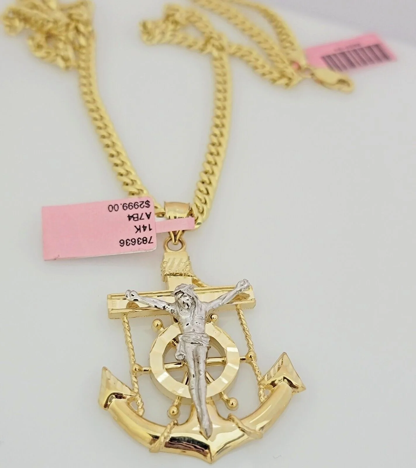 Real 14k Gold Necklace Anchor Charm Pendant SET Miami Cuban Link Chain 5mm 22" - Image 7
