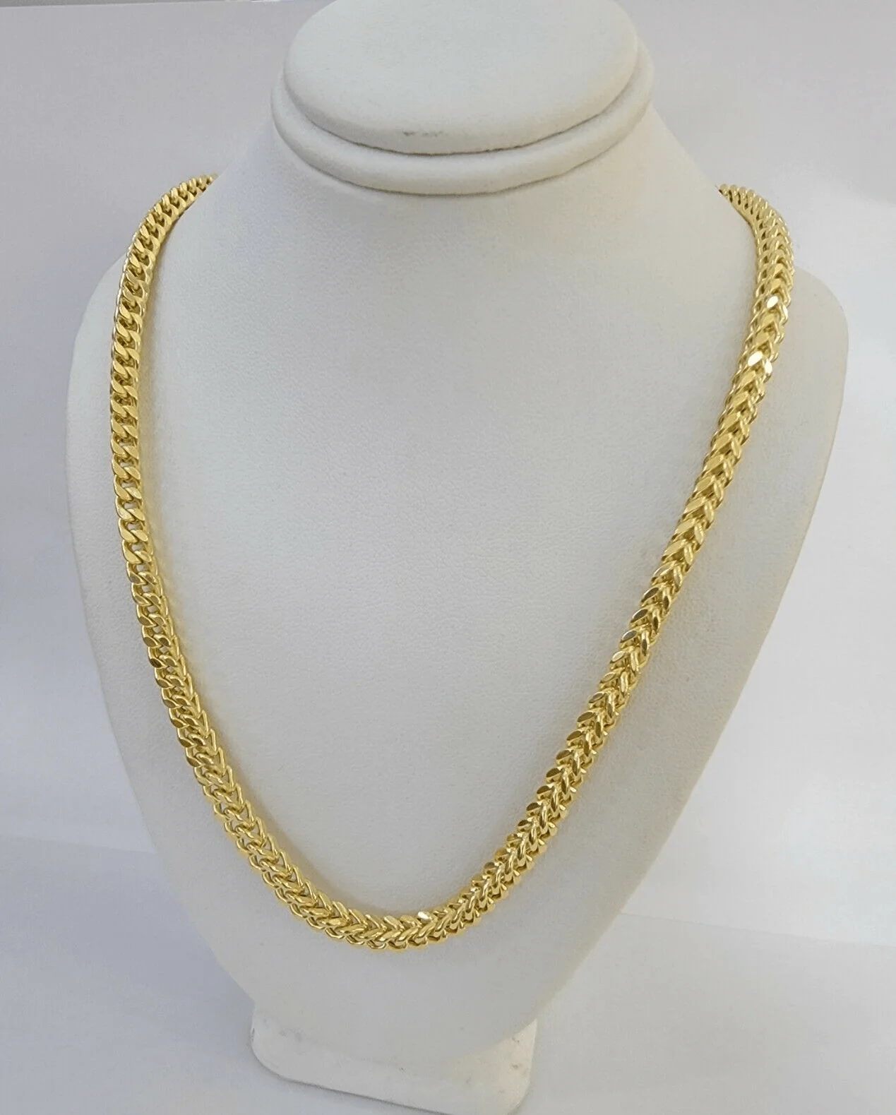 Real 14k Gold Necklace Franco Chain 4mm 22 Inch Diamond Cut Mens 14k Yellow Gold - Image 2