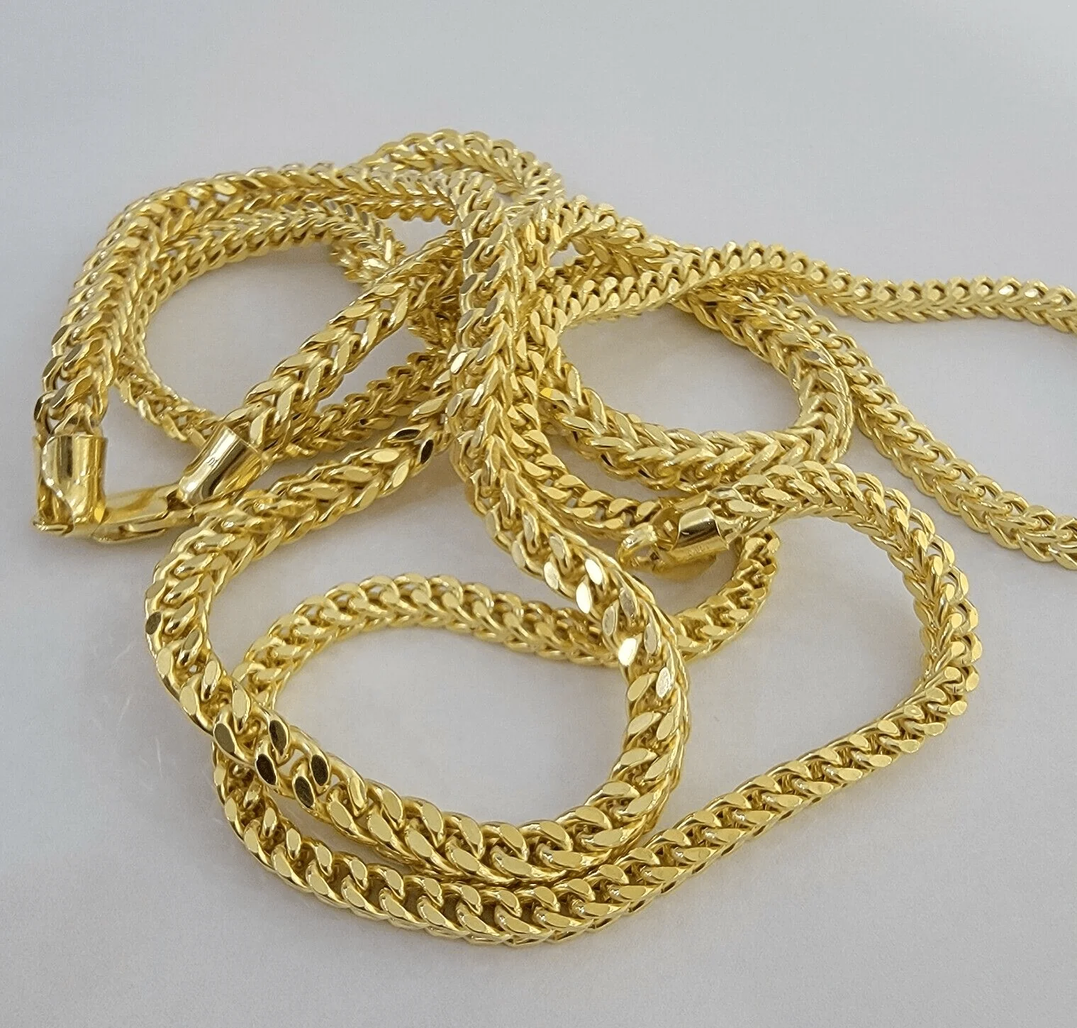 Real 14k Gold Necklace Franco Chain 4mm 26 Inch Diamond Cut Mens 14k Yellow Gold - Image 4