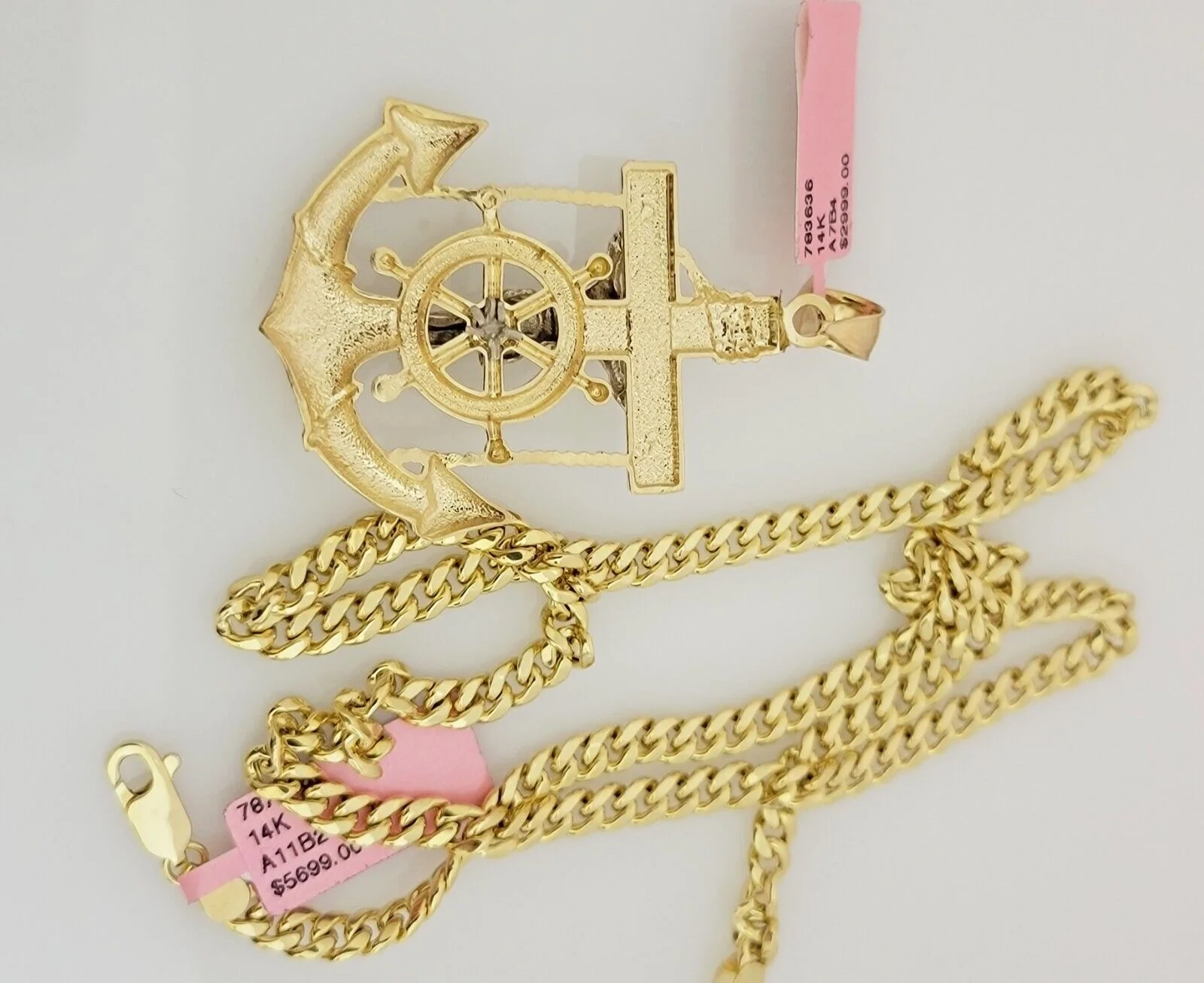 Real 14k Gold Necklace Pendant SET Miami Cuban Link Chain 5mm 24" Anchor Charm - Image 8