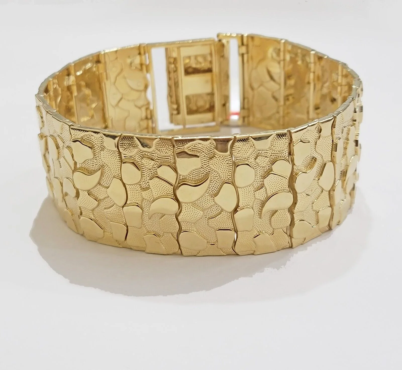 Real 14k Gold Nugget Bracelet Mens 10 Inch Long 30mm Thick Genuine 14 KT Solid