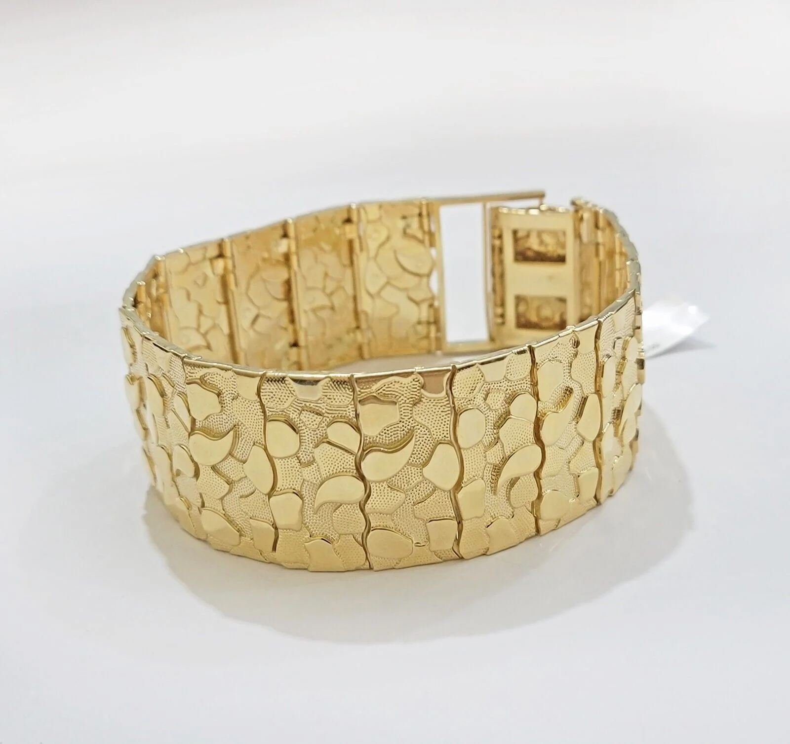 Real 14k Gold Nugget Bracelet Mens 10 Inch Long 30mm Thick Genuine 14 KT Solid - Image 4