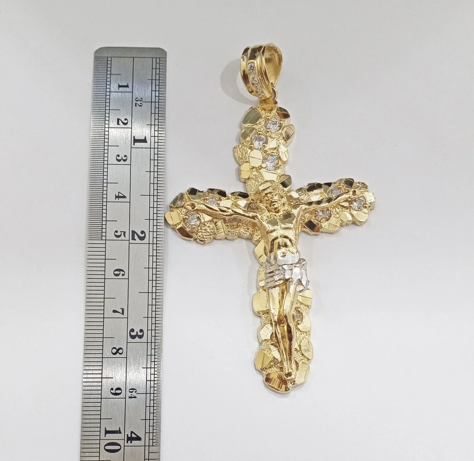 Real 14k Gold Nugget Jesus Crucifix Cross Charm Pendant 14kt Yellow Gold Men - Image 6