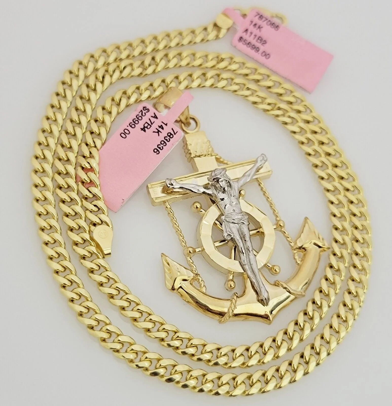 Real 14k Gold Pendant Chain SET Miami Cuban Link 5mm 26" Necklace Anchor Charm - Image 6