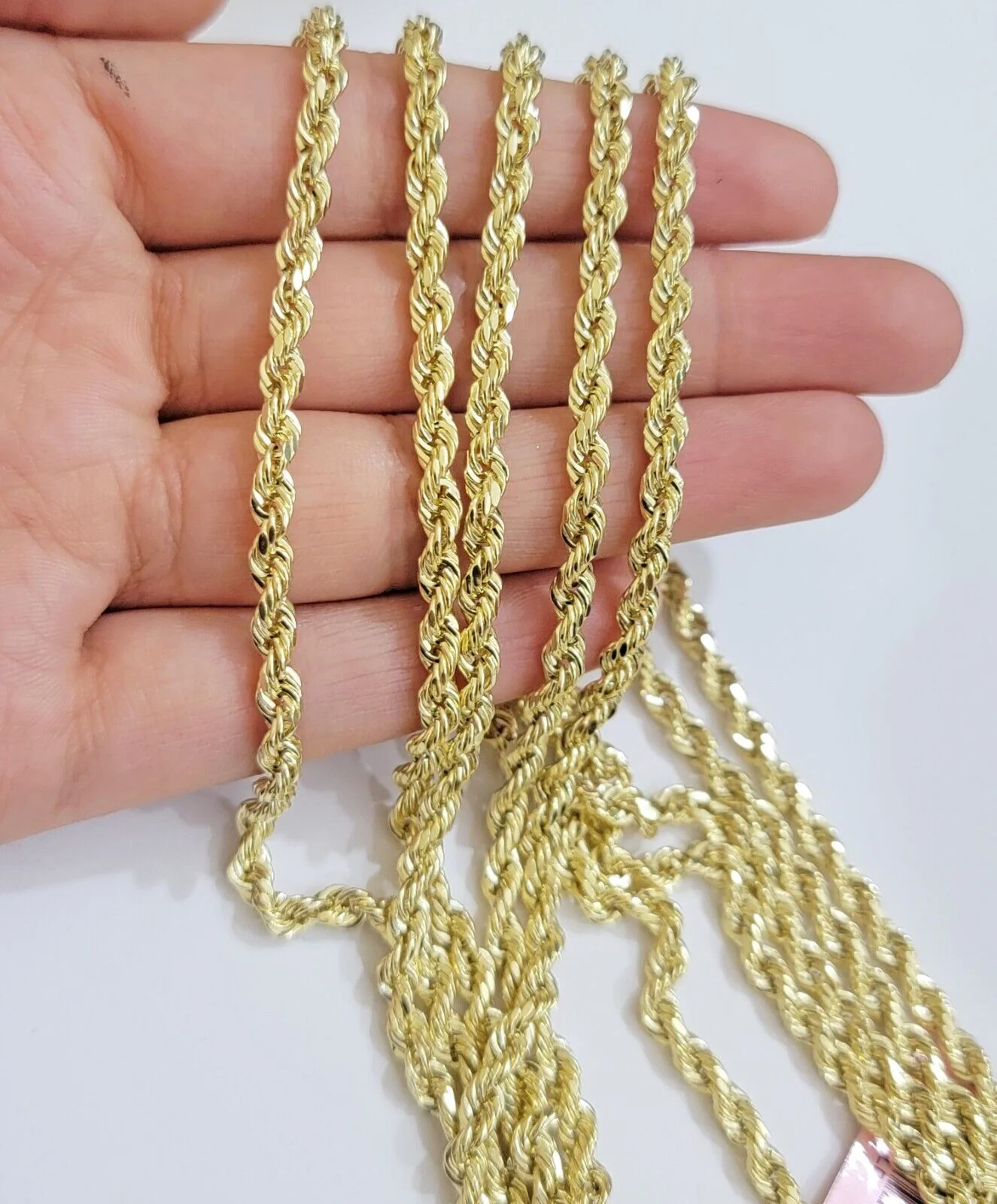 Real 14k Gold Rope chain 20 Inch 4mm Diamond Cuts 14kt Yellow Gold Men Women - Image 4