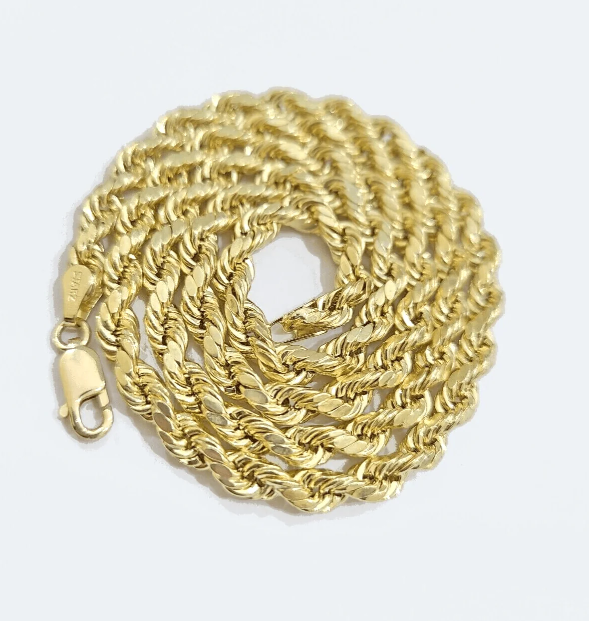 Real 14k Gold Rope chain 22 Inch 4mm Diamond Cuts 14kt Yellow Gold Men Women - Image 3