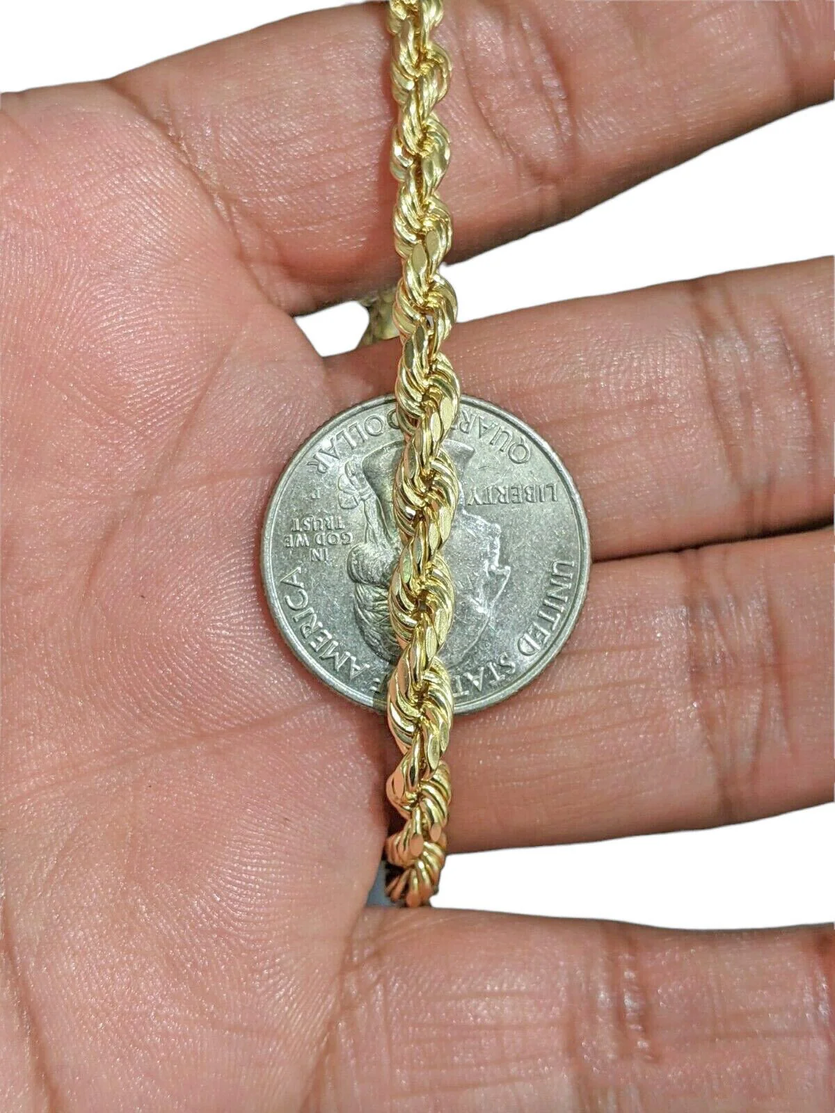 Real 14k Gold Rope chain 22 Inch 4mm Diamond Cuts 14kt Yellow Gold Men Women - Image 9