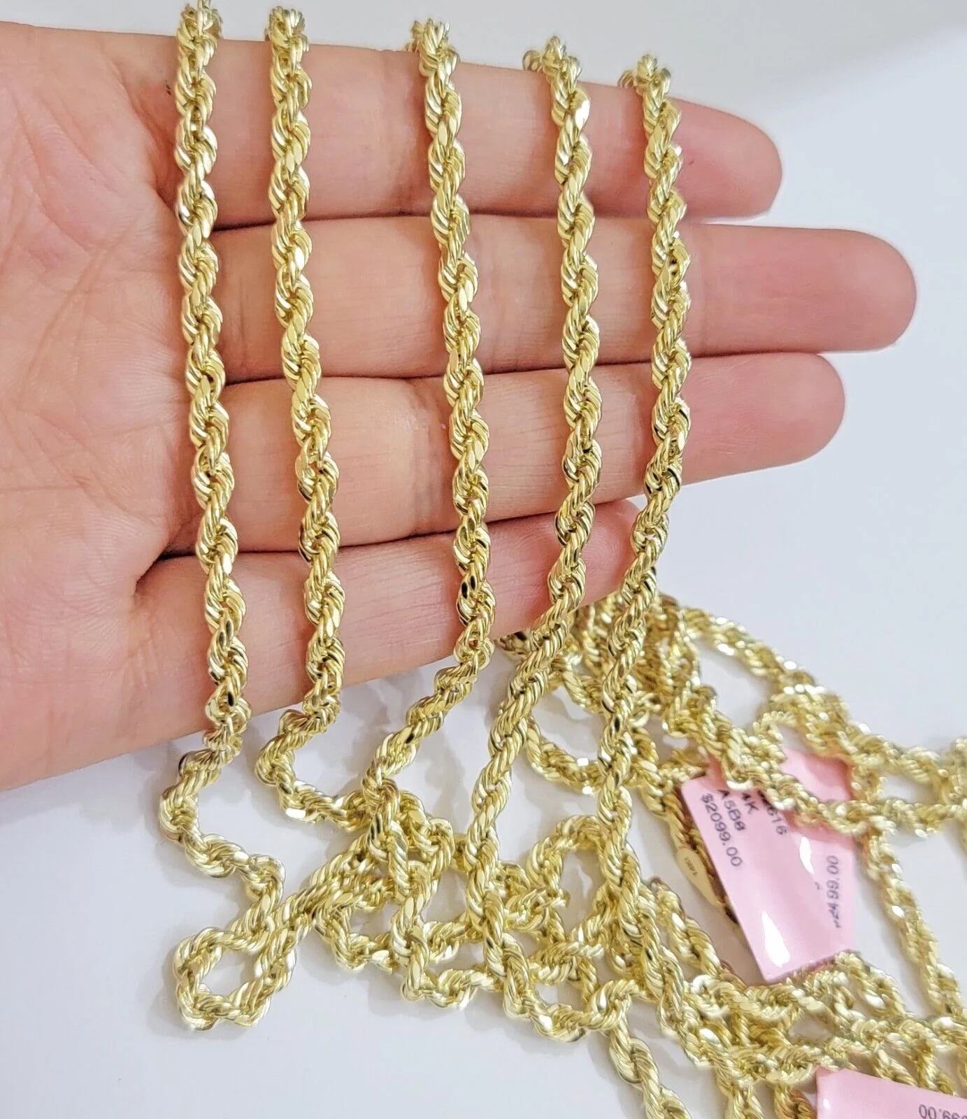 Real 14k Gold Rope chain 24 Inch 4mm Diamond Cuts 14kt Yellow Gold Men Women - Image 3