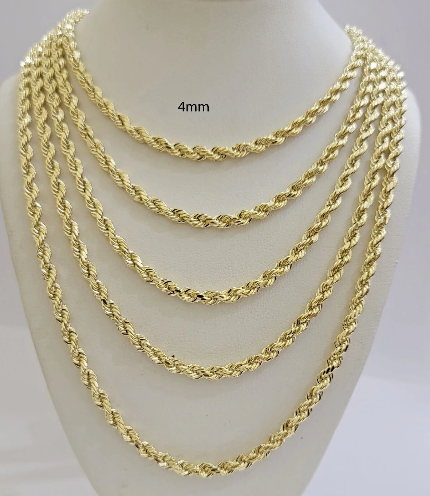 Real 14k Gold Rope chain 26 Inch 4mm Diamond Cuts 14kt Yellow Gold Men Women - Image 8