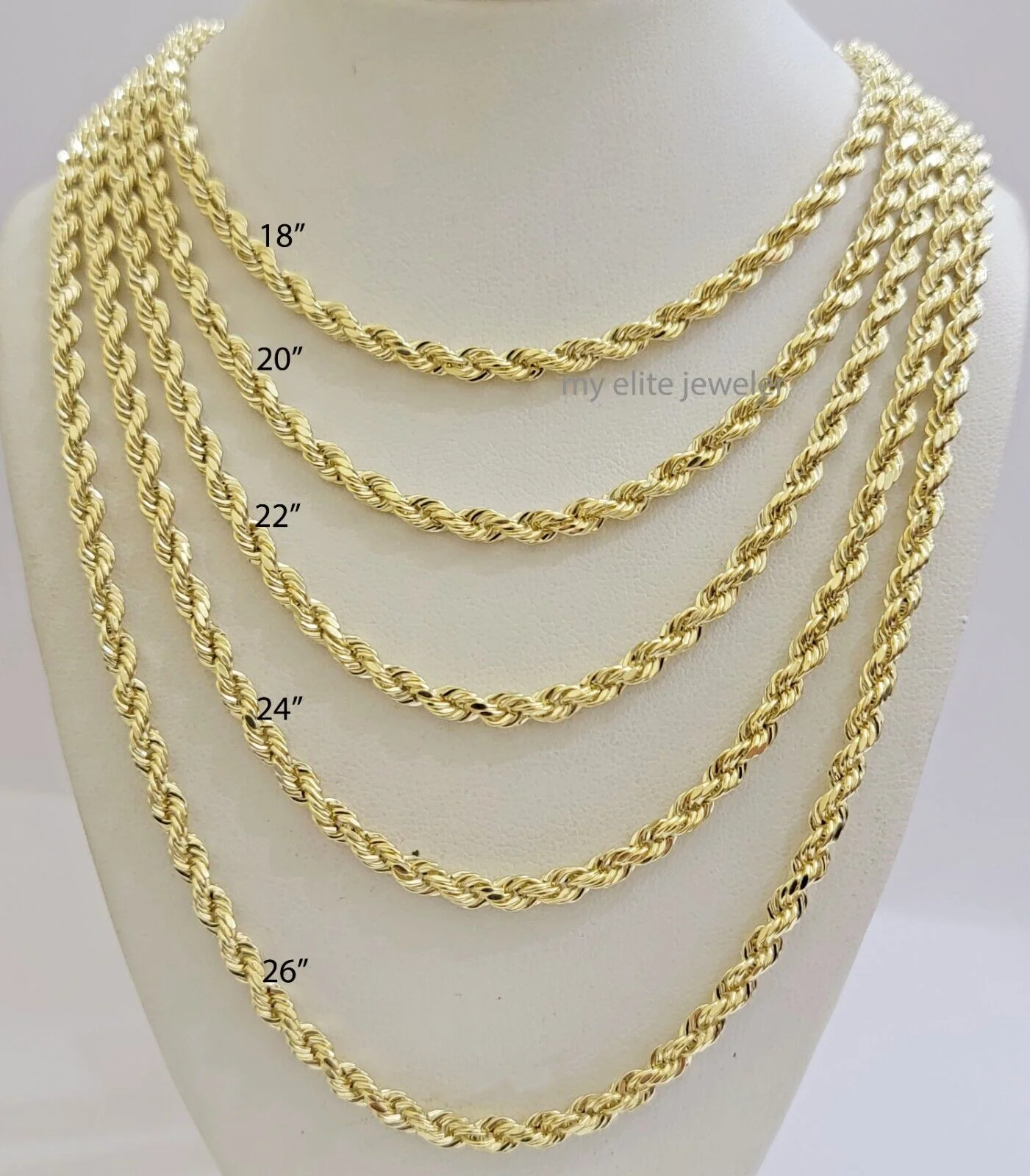 Real 14k Gold Rope Chain Necklace 4mm 18 - 26 Inch Diamond cuts 10kt  Men Women