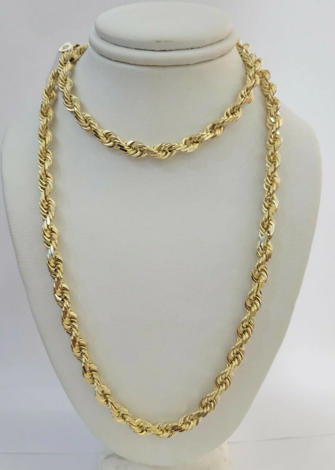 REAL 14k gold Rope Necklace 6mm chain, 14 kt Yellow Gold 22" Diamond Cut, SOLID