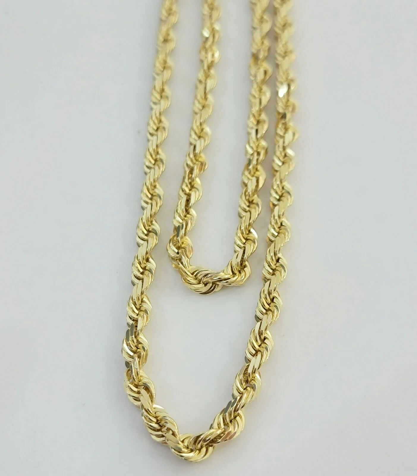 REAL 14k gold Rope Necklace 6mm chain, 14 kt Yellow Gold 22" Diamond Cut, SOLID - Image 2