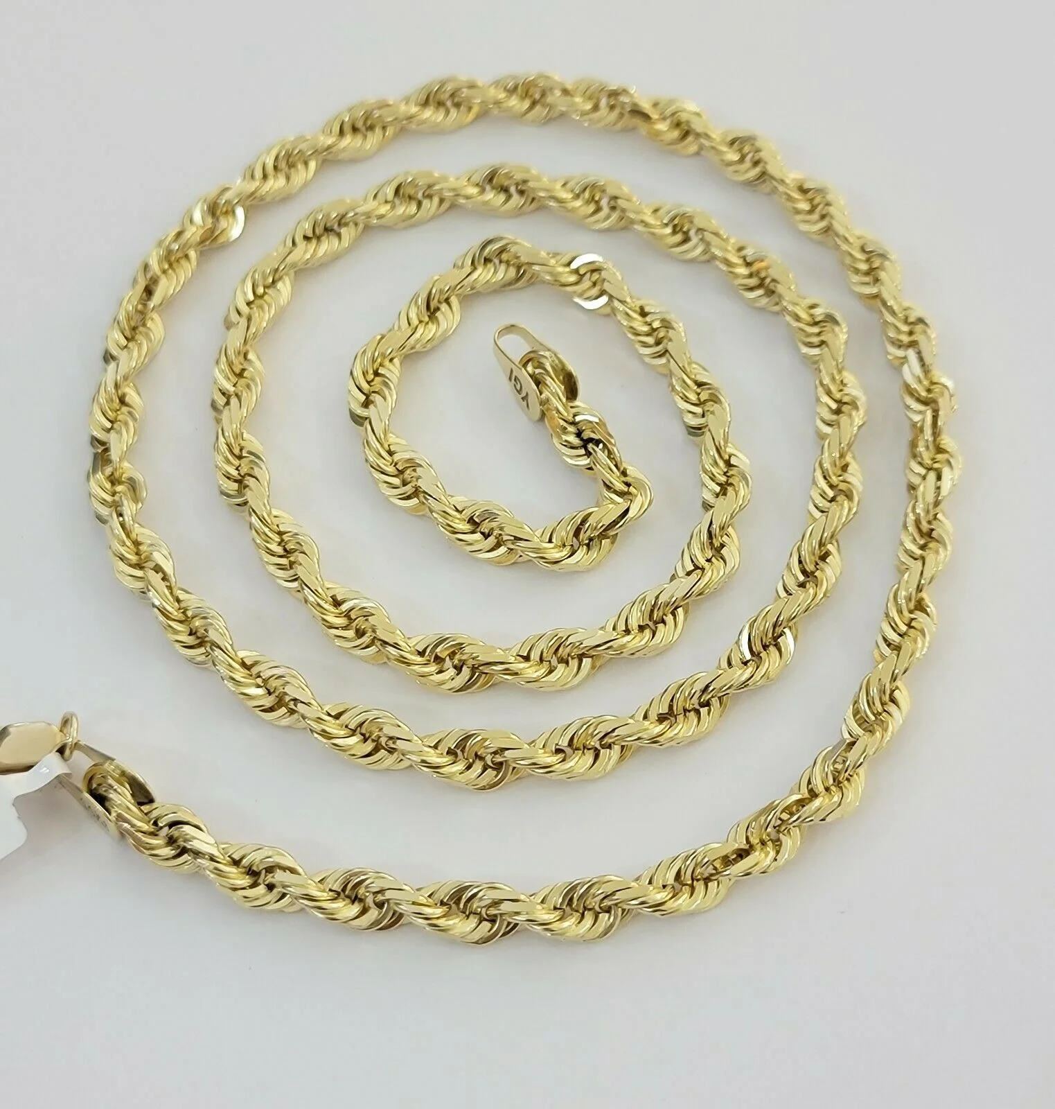 REAL 14k gold Rope Necklace 6mm chain, 14 kt Yellow Gold 22" Diamond Cut, SOLID - Image 4