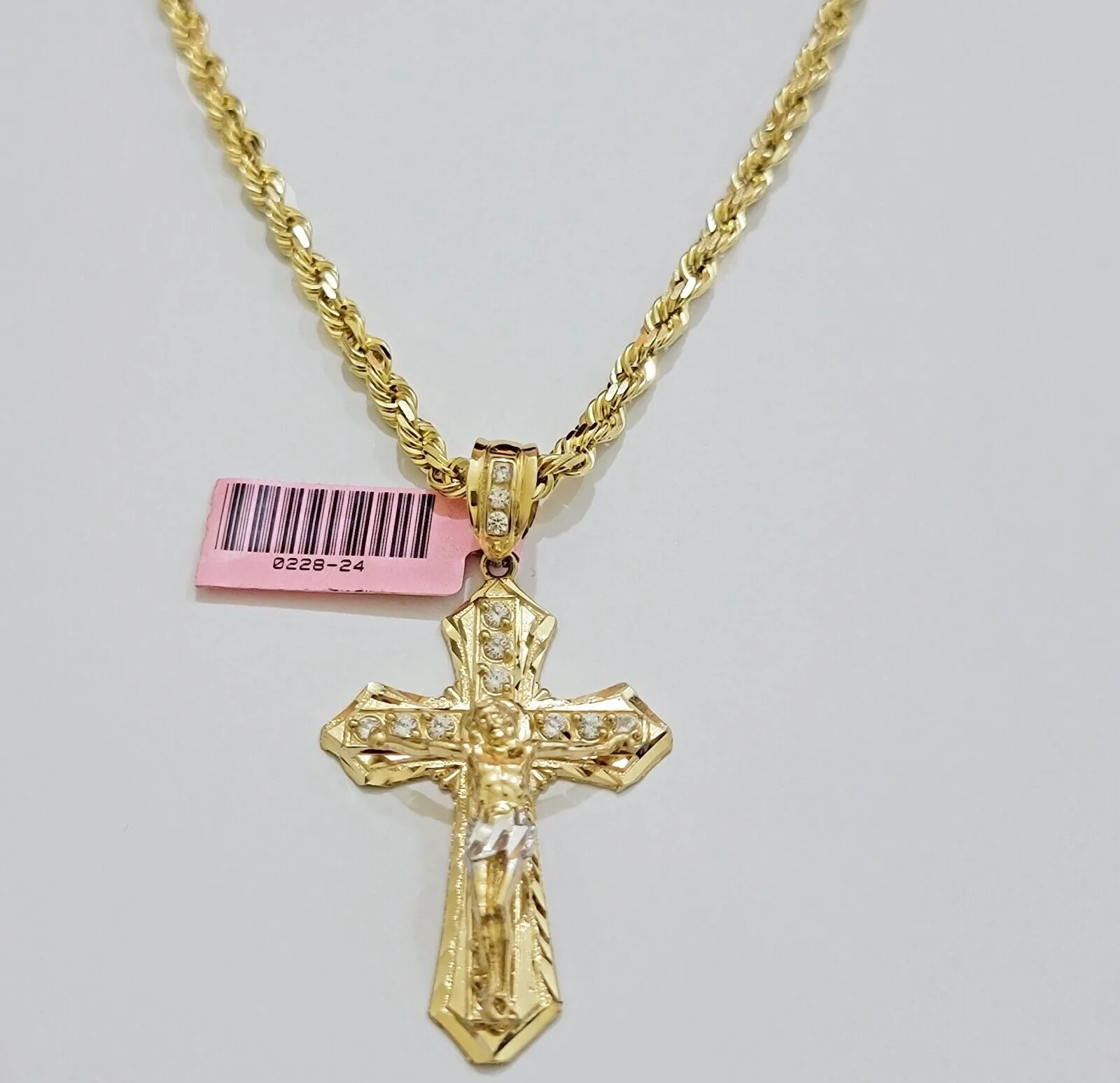 REAL 14k Gold Rope Necklace Cross Charm Pendant SET SOLID 4mm 26 Inch Chain Mens - Image 4