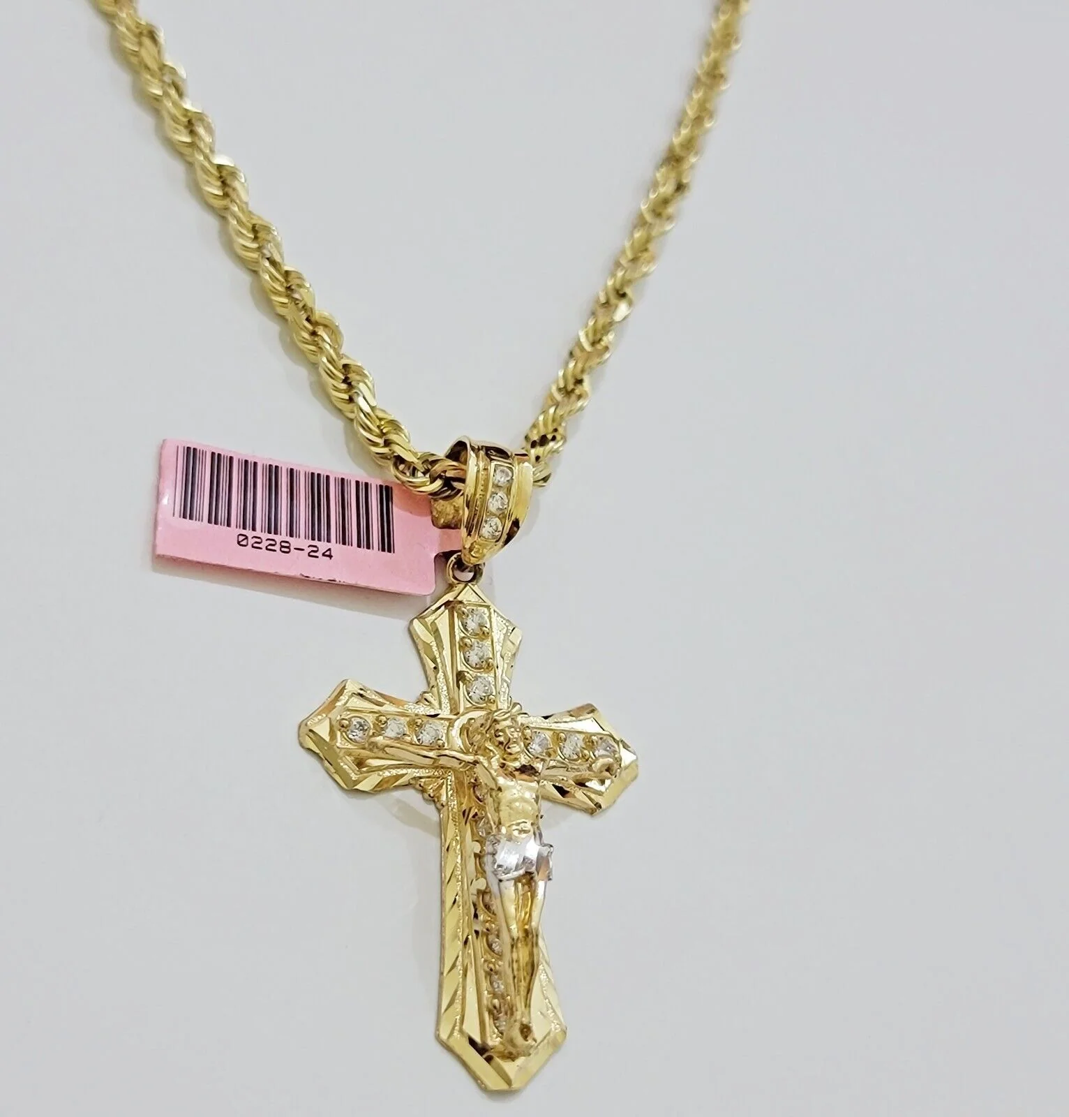 REAL 14k Gold Rope Necklace Cross Charm Pendant SET SOLID 4mm 26 Inch Chain Mens - Image 6