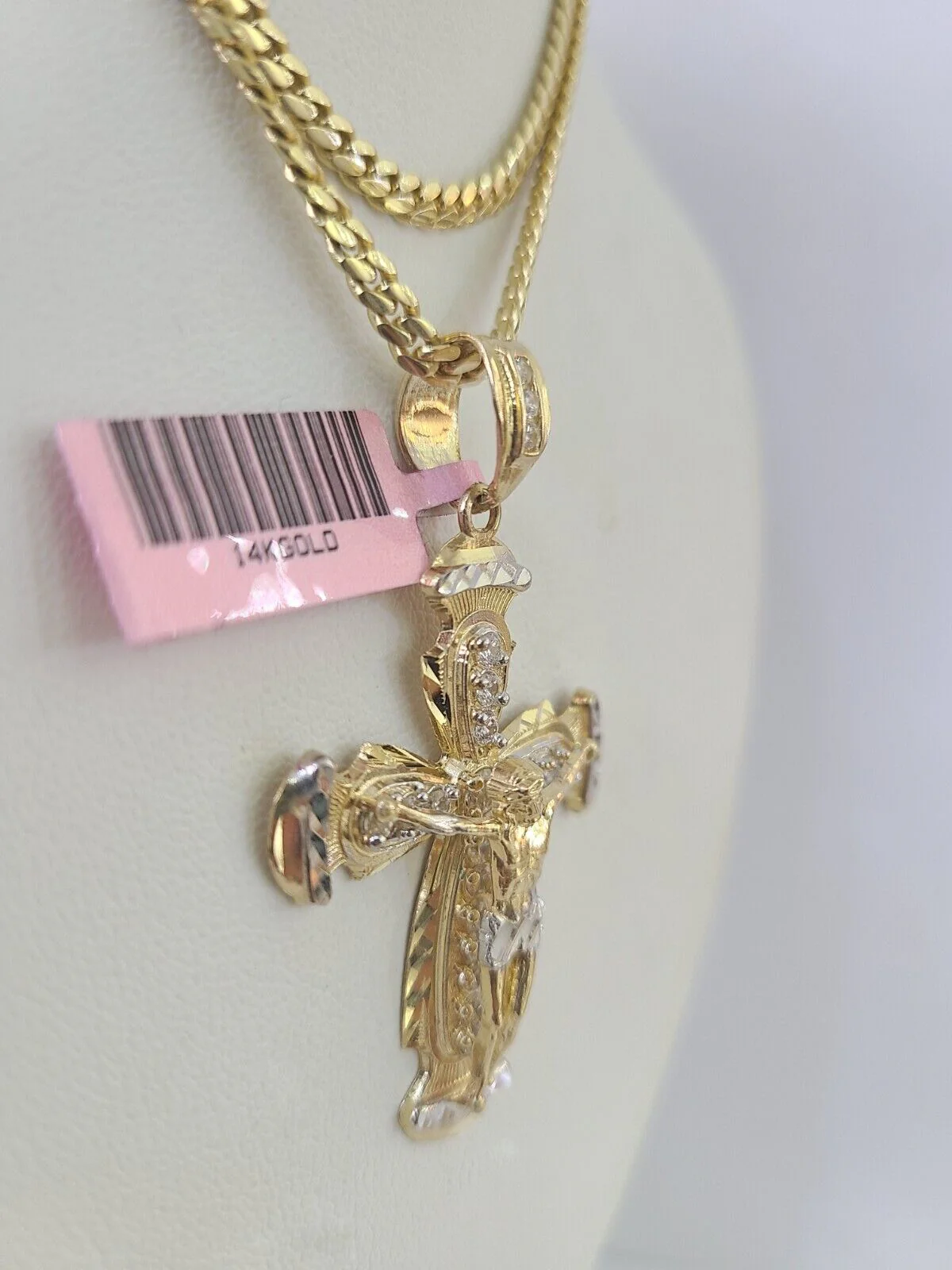 Real 14k Solid Chain Cross Charm Set Miami Cuban Link 3mm Necklace Pendant Gold - Image 2