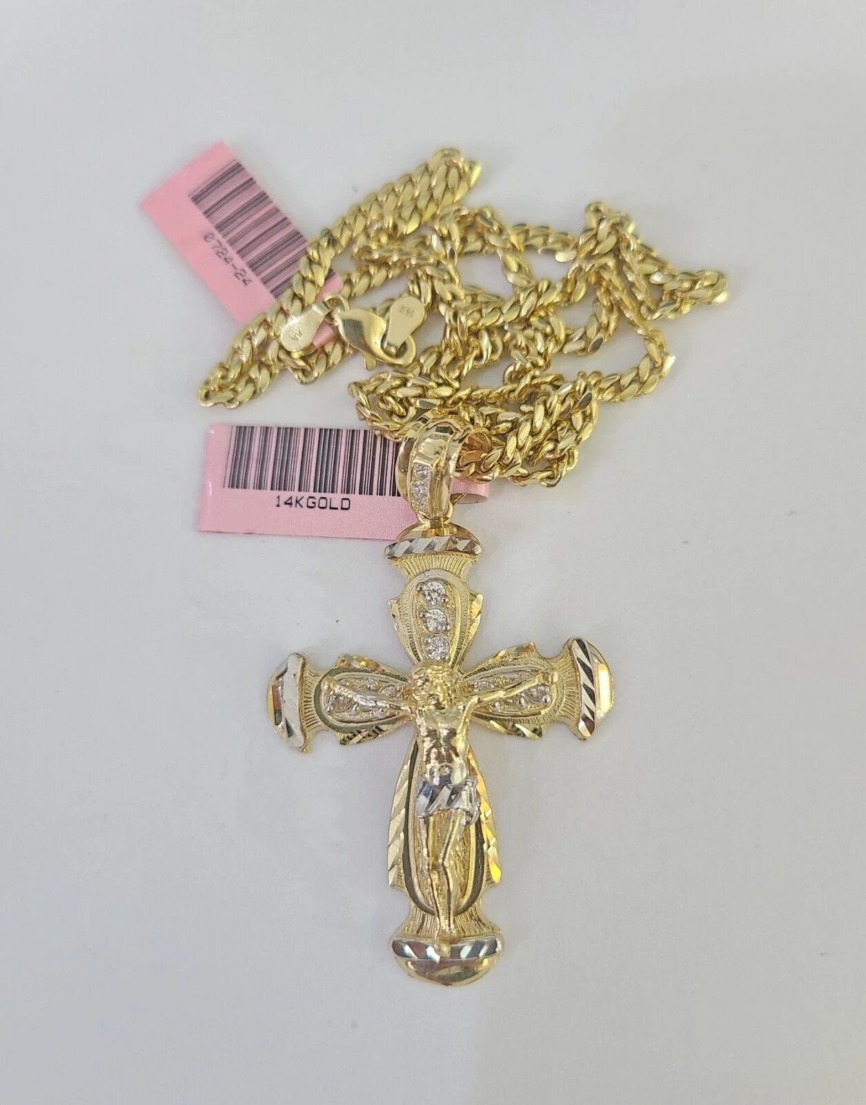 Real 14k Solid Chain Cross Charm Set Miami Cuban Link 3mm Necklace Pendant Gold - Image 6