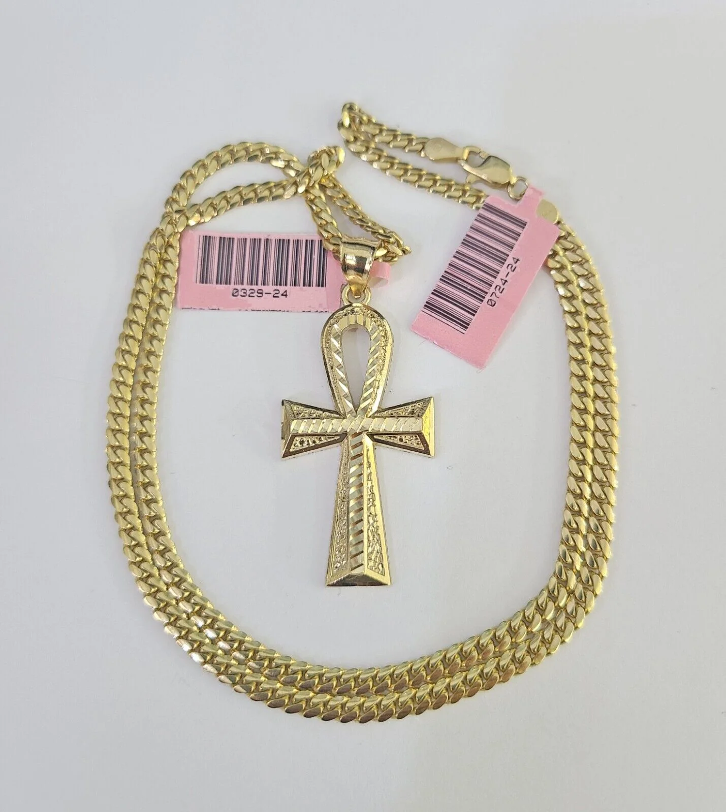 Real 14k Solid Chain Cross Charm Set Miami Cuban Link 3mm Necklace Pendant Gold - Image 3