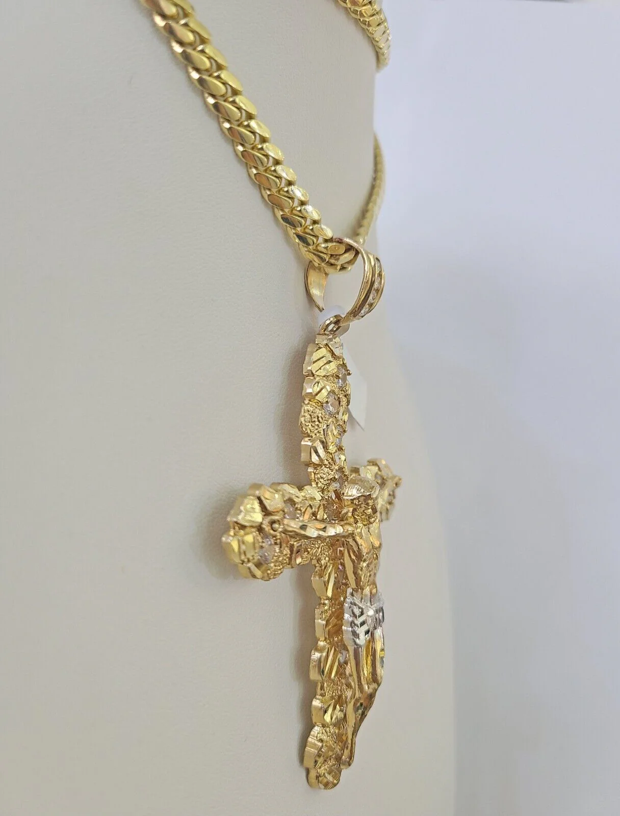 Real 14k Solid Chain Cross Charm Set Miami Cuban Link 6mm Necklace Pendant Gold - Image 5